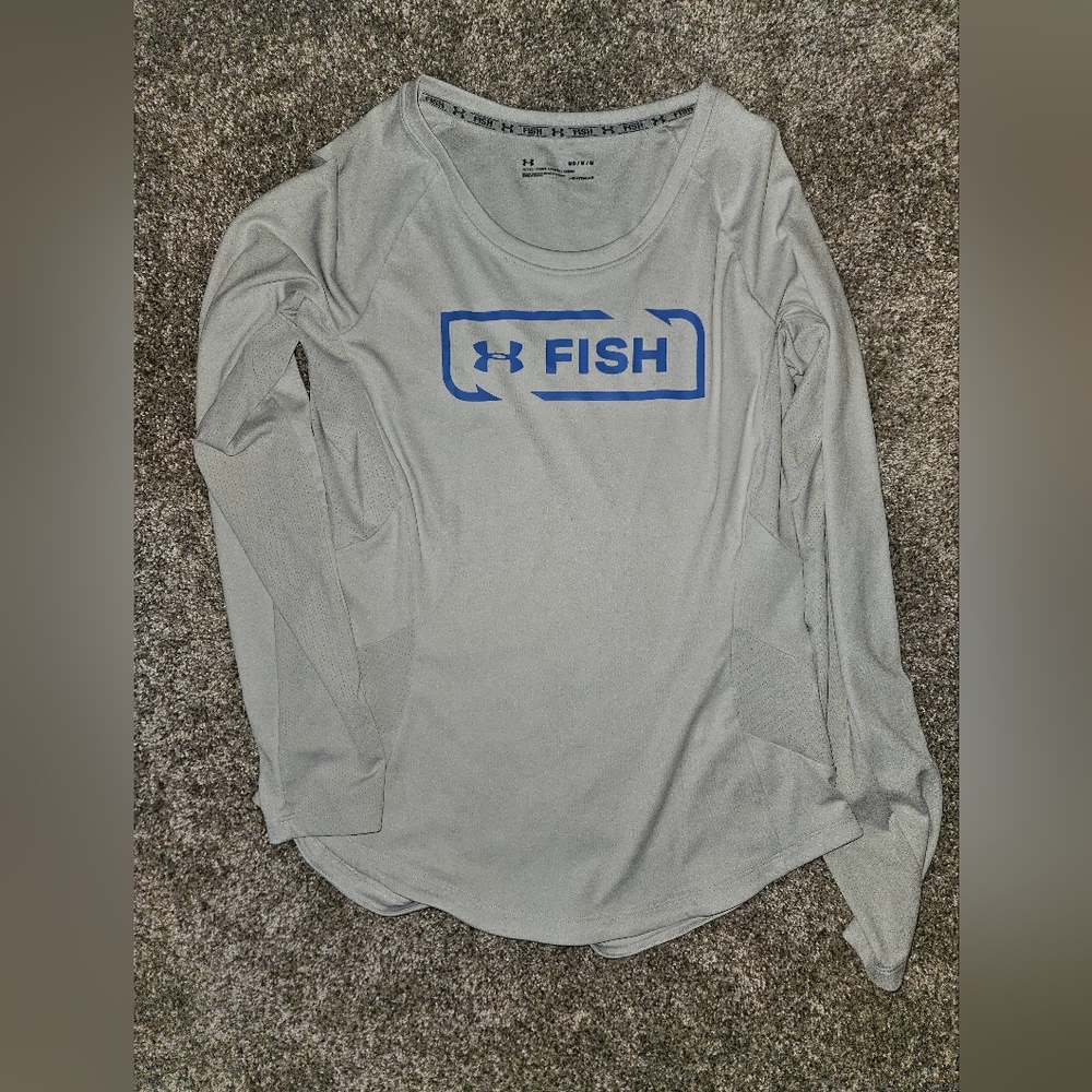 Under Armour Fish Light Gray Long Sleeve with Blue Logo